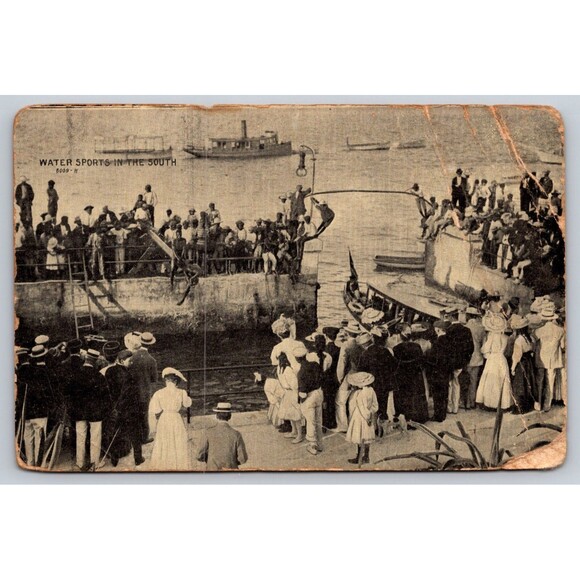 Postcard Water Sports in the South Ladies Dresses Hats Gentlemen Boats c1910 SD - Picture 1 of 2